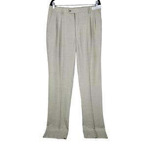 Bachrach Mens 34W Tan Super 100s Wool Italian Made Pleated Pants NEW unaltered